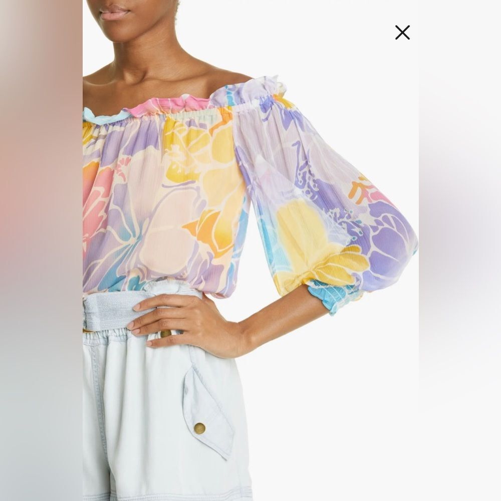 Ramy Brook Addison Floral Off the Shoulder 100% Silk Top Size Small NWT - Picture 2 of 16
